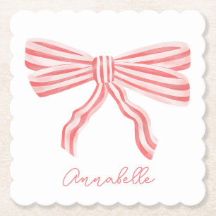 Coquette Rosa Gestreifter Schleif Untersetzer