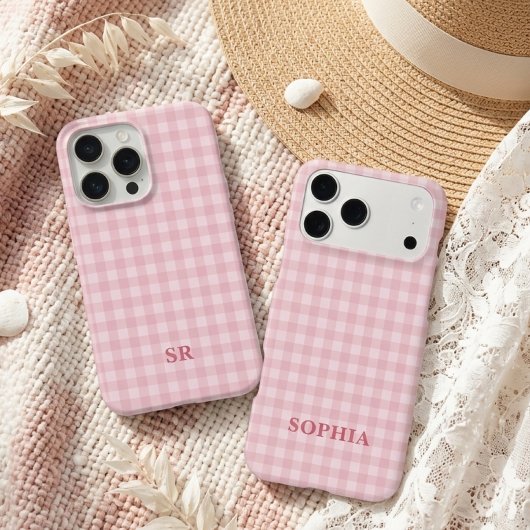 Coquette-Rosa-Gingham-Monogramm-Brautjungfer-Initi iPhone Hülle