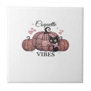 Coquette Rosa Kürbis-Katze Oversized T-Shirt Fliese