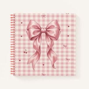 Coquette Rosa Satin-Schleife & Kirschen Gingham Notizblock