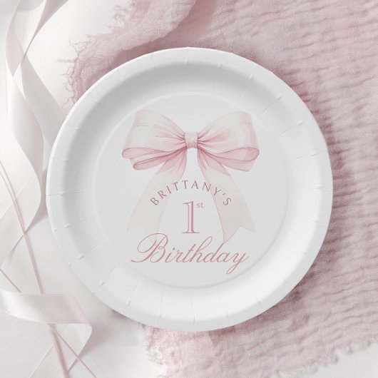 Coquette Rosa Schleife Erster Geburtstag Pappteller