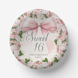 Coquette Rosa Schleife Floral Vintage Sweet 16 Pappteller