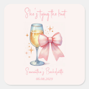 Coquette Rosa Schleife Junggesellinnenabschied  Quadratischer Aufkleber