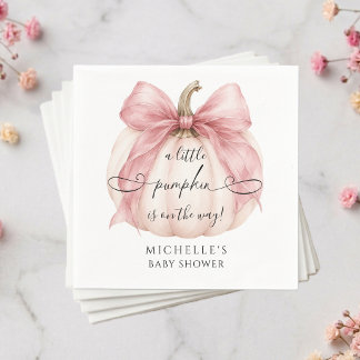 Coquette Rosa Schleife Kleiner Kürbis Baby Shower Serviette