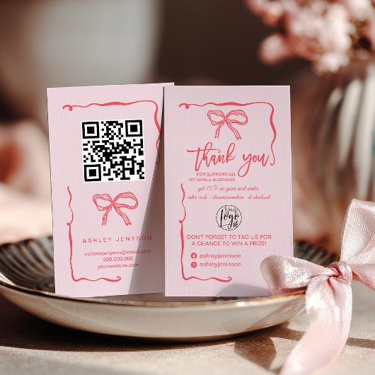 Coquette Rosa Schleife Logo QR Danke Bestellung Visitenkarte