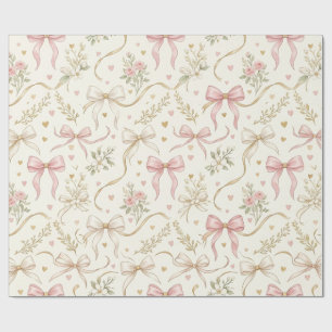 Coquette Rosa Schleife & Vintage Botanisches Gesch Geschenkpapier