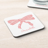 Coquette Rosa Streifen Bow Getränkeuntersetzer (Linke Seite)