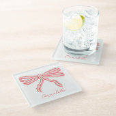 Coquette Rosa Streifen Bow Glasuntersetzer (Schrägansicht)