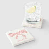 Coquette Rosa Streifen Bow Steinuntersetzer (Seitenansicht)