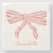 Coquette Rosa Streifen Bow Steinuntersetzer (Vorderseite)