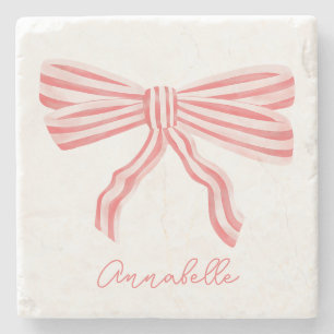 Coquette Rosa Streifen Bow Steinuntersetzer