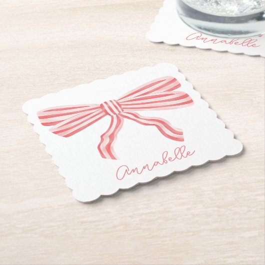 Coquette Rosa Streifen Bow Untersetzer (angewinkelt)