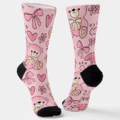 Coquette Rosa Teddybär Nahtloses Muster Socken (Gewinkelt)