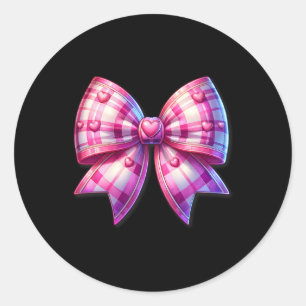 Coquette Rosa und Weiß Bow Karierte Valentine Bow  Runder Aufkleber