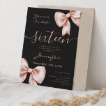 Coquette Rose Gold Bow Sweet 16 Birthday Black Einladung<br><div class="desc">Rose Gold Bow Sweet 16 Geburtstag Einladung Vorlage. Sie können die Hintergrundfarbe in unserem Designeditor ändern.</div>
