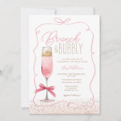 Coquette Rose Gold Brunch & Bubbly Brautparty Einladung (Vorderseite)