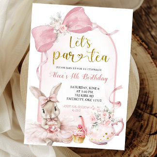 Coquette Rosé Pink Blumen-Schleifen-Hasen-Teeparty Einladung