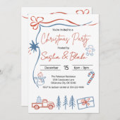 Coquette Rustic Red & Blue Weihnachts-Party Einladung (Vorne/Hinten)