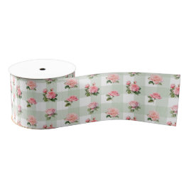 Coquette Sage Gingham & Roses Ripsband