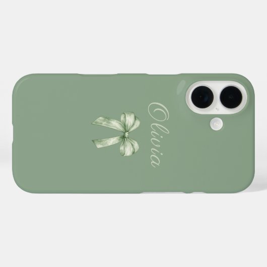 Coquette Sage Green Bow Initial Case-Mate iPhone Hülle (Rückseite (Horizontal))