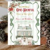 Coquette Sage Green Christmas Sweet First Birthday Einladung