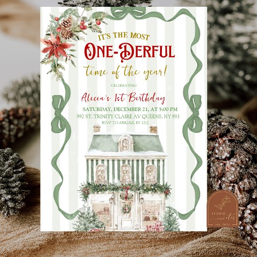 Coquette Sage Green Christmas Sweet First Birthday Einladung