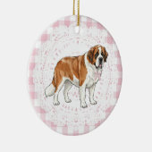Coquette Saint Bernard Dog Pink Gingham Bows Keramik Ornament (Rechts)