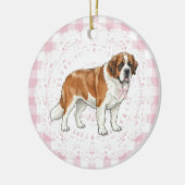 Coquette Saint Bernard Dog Pink Gingham Bows Keramik Ornament (Links)