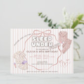 Coquette Schlaf unter Party rosa Streifen Geburtst Einladung (Stehend Vorderseite)