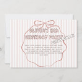 Coquette Schlaf unter Party rosa Streifen Geburtst Einladung (Rückseite)