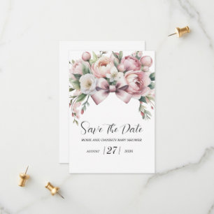 Coquette-Schleife & Pfingstrose Wasserfarbe Baby S Save The Date