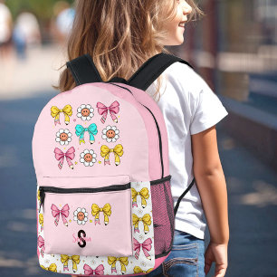 Coquette School Girl Niedlich Pink Bow Pencil Mono Bedruckter Rucksack