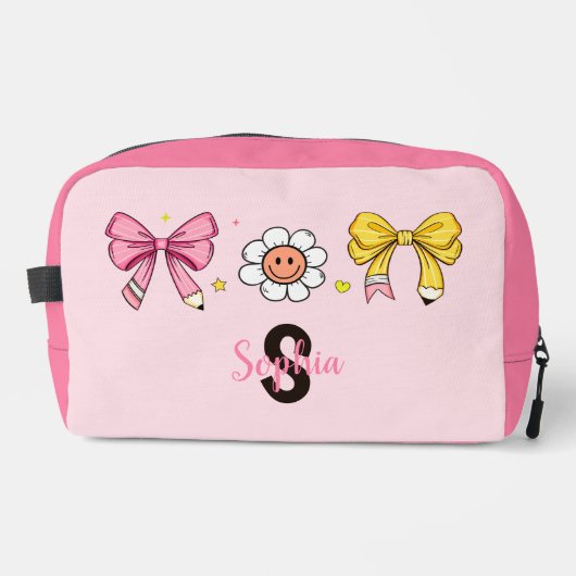 Coquette School Girl Pink Bow Name Lunch Box Waschbeutel (Vorderseite)
