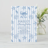 Coquette Seashells Coastal Birthday Invitation Einladung (Stehend Vorderseite)