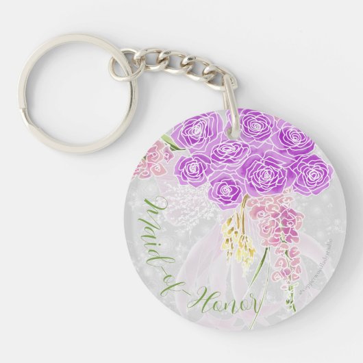 Coquette sheer bow Bouquet Maid-of-Honor button Schlüsselanhänger (Vorderseite)
