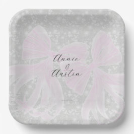 Coquette Sheer Pink Bögen- Quadratisch Pappteller
