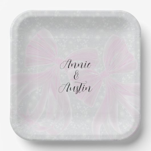 Coquette Sheer Pink Bögen- Quadratisch Pappteller (Vorderseite)