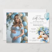 Coquette Silly Goose Blue Bow Boy Baby Shower Einladung (Vorderseite)