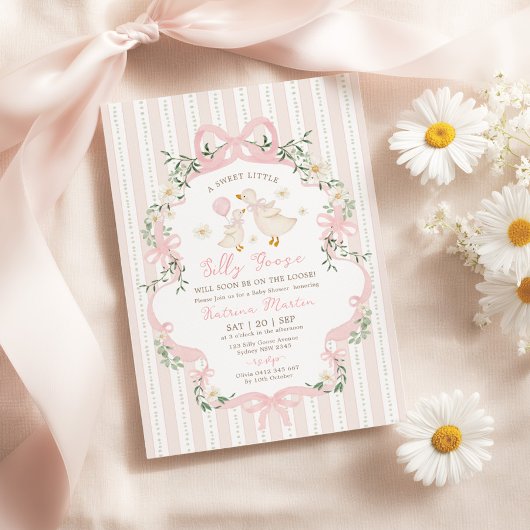 Coquette Silly Goose Pink Bow Girl Baby Shower Einladung