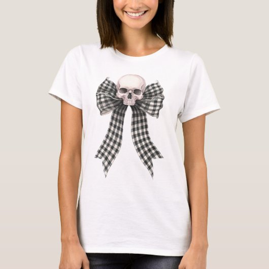 Coquette Skull Bow Gingham Gothic T Shirt (Vorderseite)
