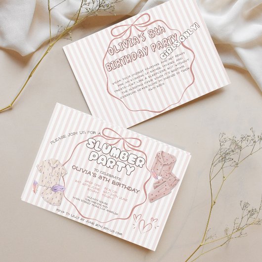 Coquette slumber Party Rosa Streifen Geburtstag Einladung