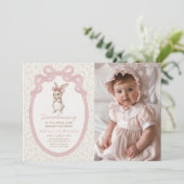 Coquette Some Bunny 1st Birthday Photo Invitation Einladung (Stehend Vorderseite)