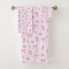 Coquette Sommer Pastellrosa Schleifen und Rosen Fl Badhandtuch Set