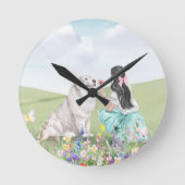 Coquette Spring Girl and Hunde Ästhetische Wall Uh Runde Wanduhr (Vorderseite)