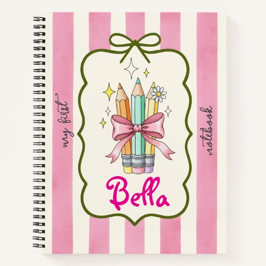 Coquette Stifte Design Pink Streifen Notebook Notizblock (Vorderseite)