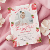 Coquette Strawberry 1. Geburtstag Einladung