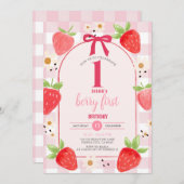 Coquette Strawberry 1st Birthday Party Invite Einladung (Vorne/Hinten)
