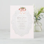 Coquette Strawberry Baby Shower Invitation Einladung (Stehend Vorderseite)