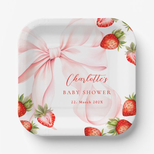 Coquette Strawberry Baby Shower Pappteller (Vorderseite)