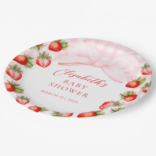 Coquette Strawberry Babydusche Pappteller (Schrägansicht)